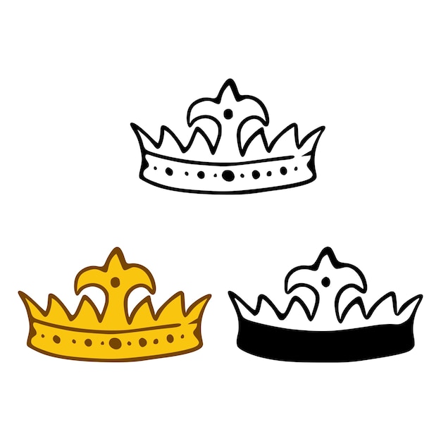 Crown icon set in doodles styles isolated on white background