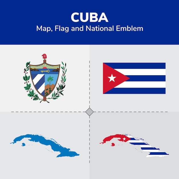 Cuba-kaart, vlag en nationale embleem