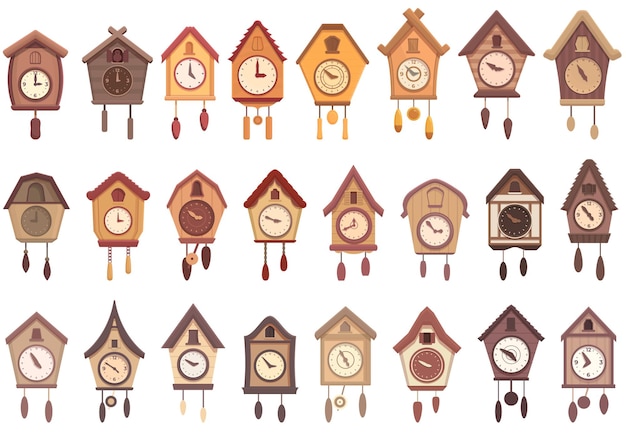 Cuckoo Clock icons set cartoon vector Hour clock