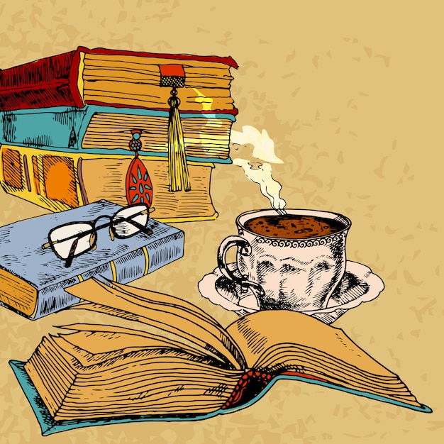 Cup of coffee and books