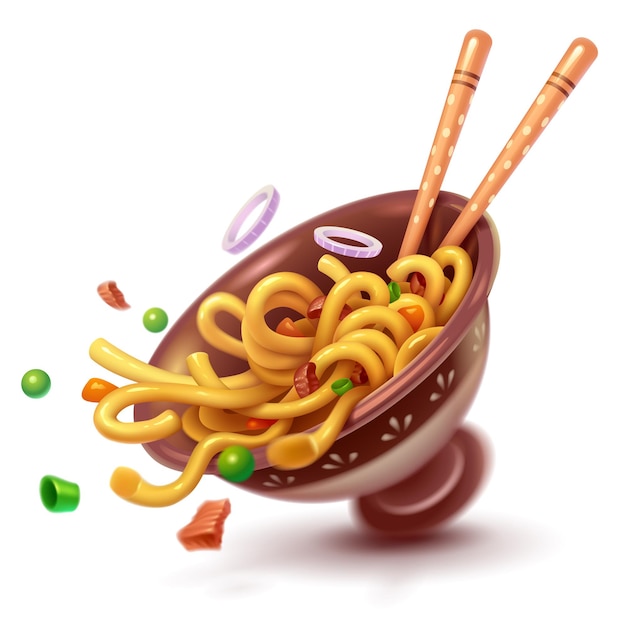 cup with Asian noodles and vegetables