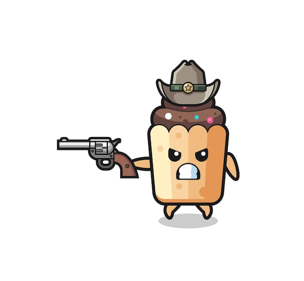 Vector the cupcake cowboy shooting with a gun  cute design