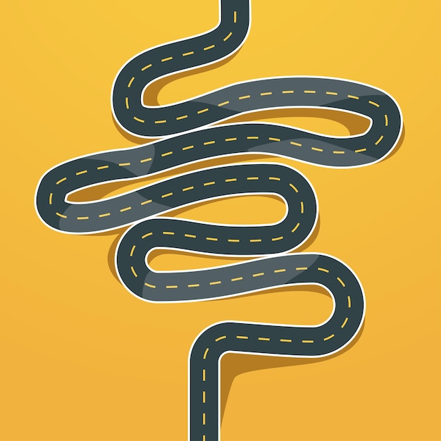 Vector curvy road view from top on yellow