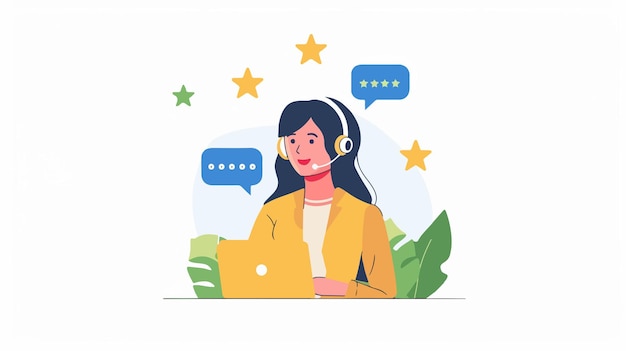 Vector customer feedback concept woman in headphones