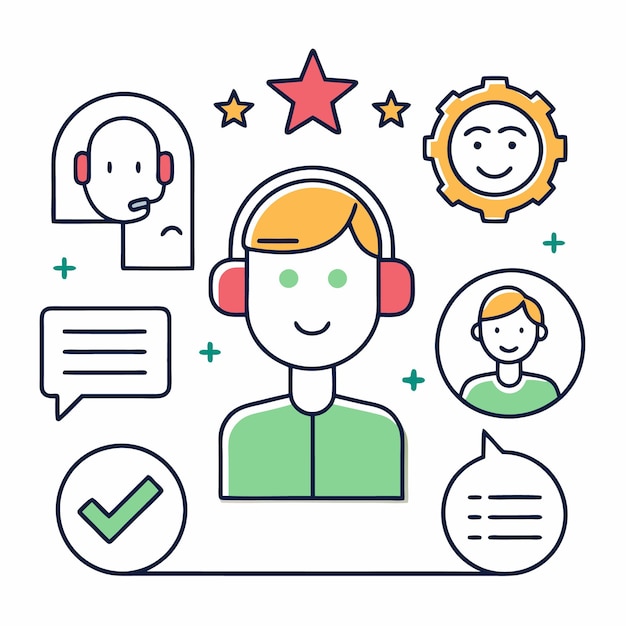 Vector customer service with happy smiling customer support and a checklist