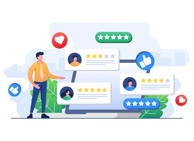 Vector customers leaving rating stars to application website product or service client feedbacks