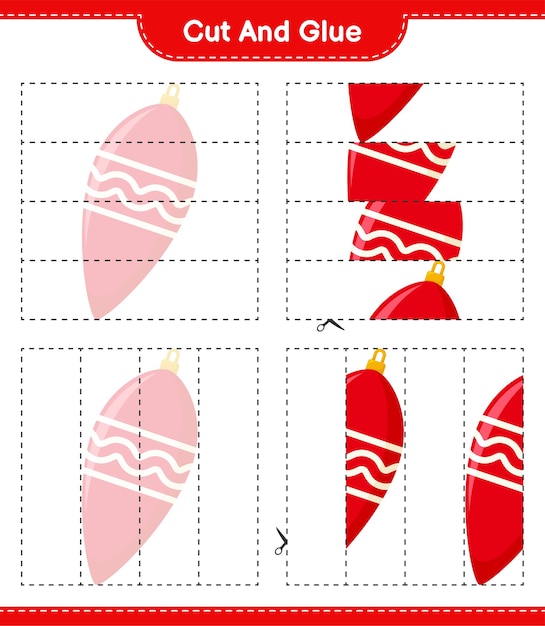 Cut and glue, cut parts of Christmas Lights and glue them. Educational children game, printable worksheet