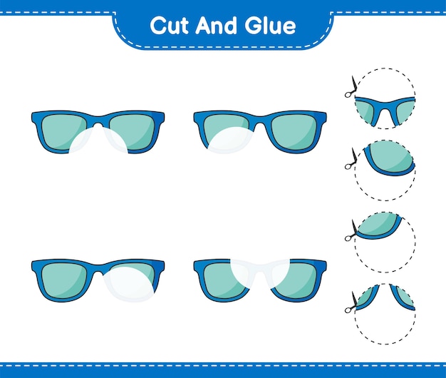 Cut and glue, cut parts of Sunglasses and glue them. Educational children game, printable worksheet, vector illustration