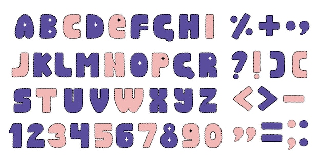 Cute alphabet numbers and symbols Set of funky letters Vector