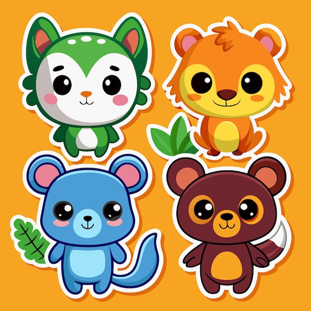 Cute animal cartoon sticker set