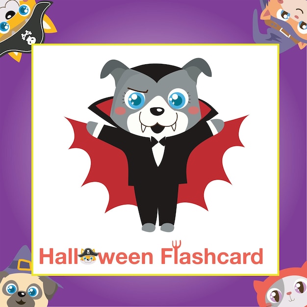 Cute animal flashcard for children. Printable Halloween game card. Ready to print. Vector file.