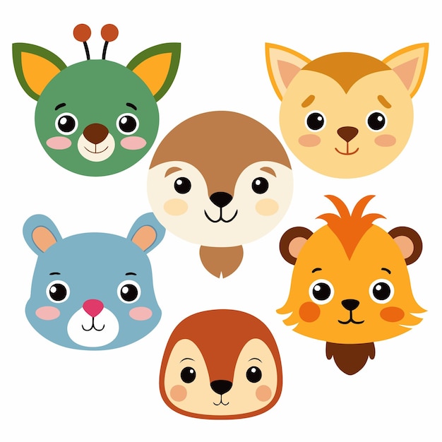 Vector cute animal head illustrations adorable animal faces for kids and design projects