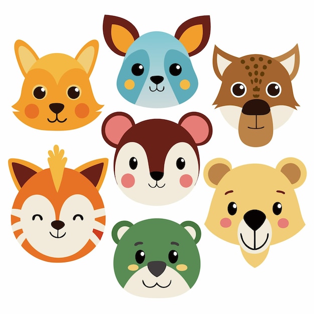 Vector cute animal head illustrations adorable animal faces for kids and design projects