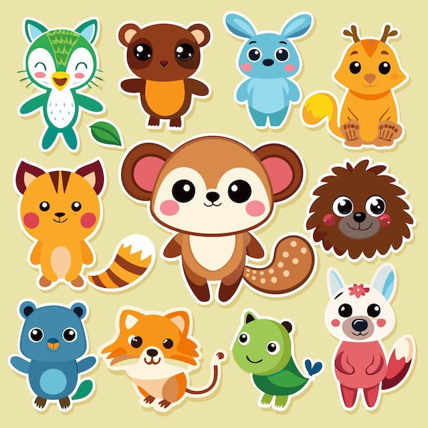 Vector cute animal stickers