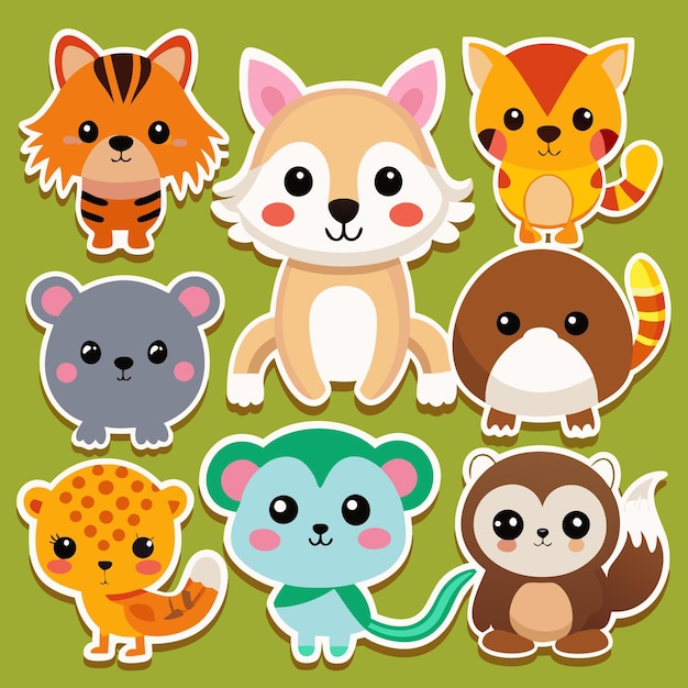 Vector cute animal stickers