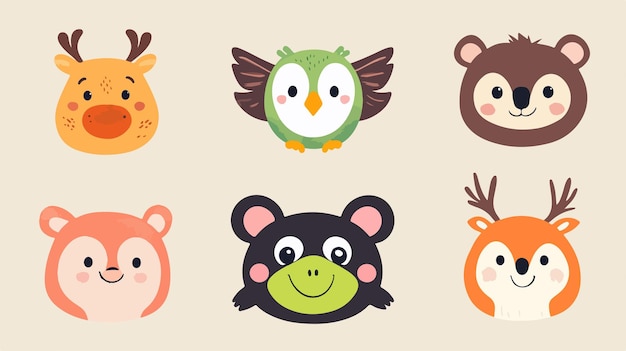 Vector cute animals collection one animal head shot