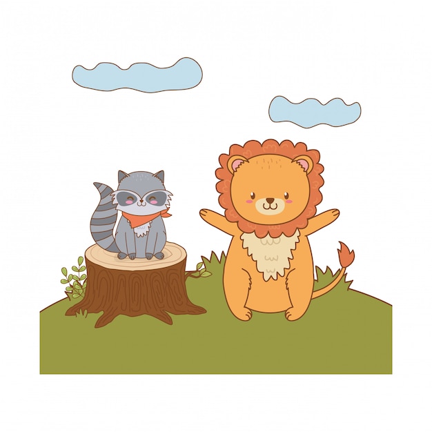 Vector cute animals in the field woodland characters