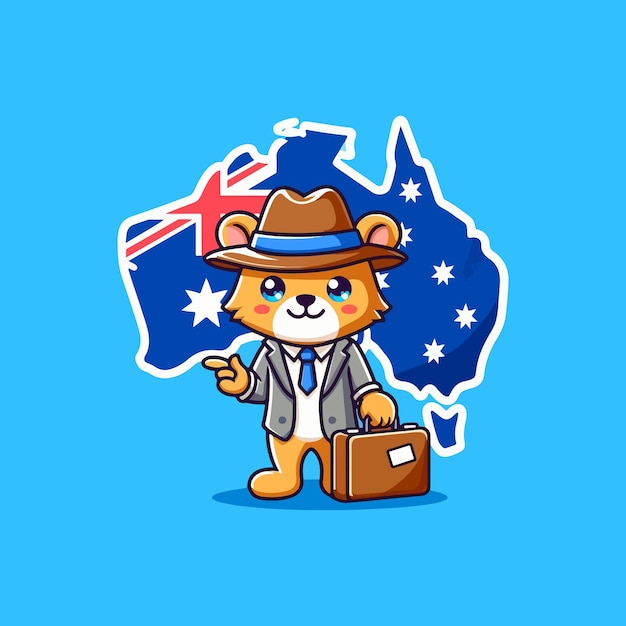 Vector cute australia map cartoon vector icon illustration animal holiday icon concept isolated