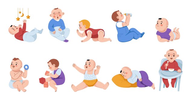 Vector cute babies in various poses