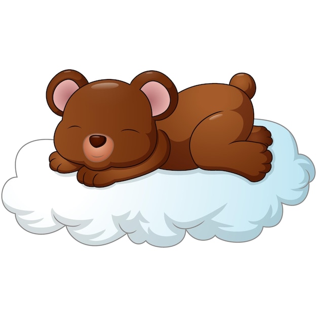 Cute baby bear sleeping on the clouds