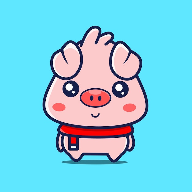 Cute baby pig character with red scarf