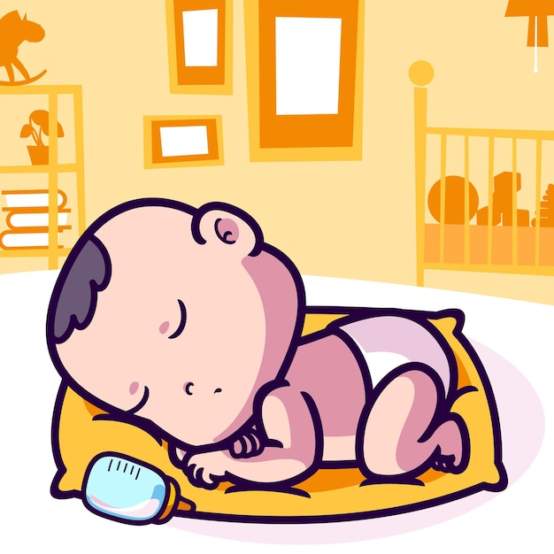 Vector cute baby sleep on pillow cartoon