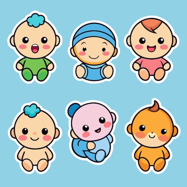 Vector cute baby stickers