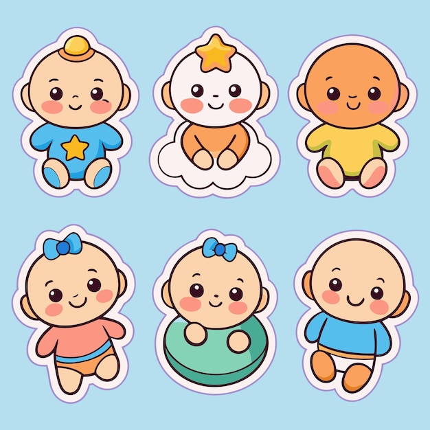 Vector cute baby stickers