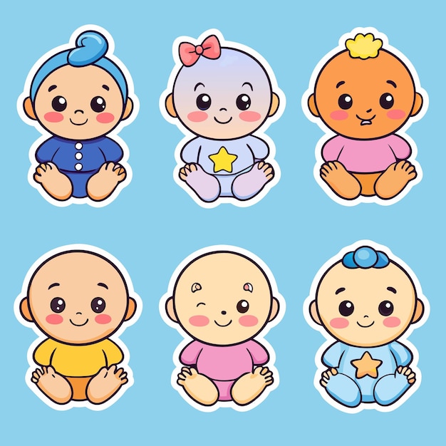 Vector cute baby stickers