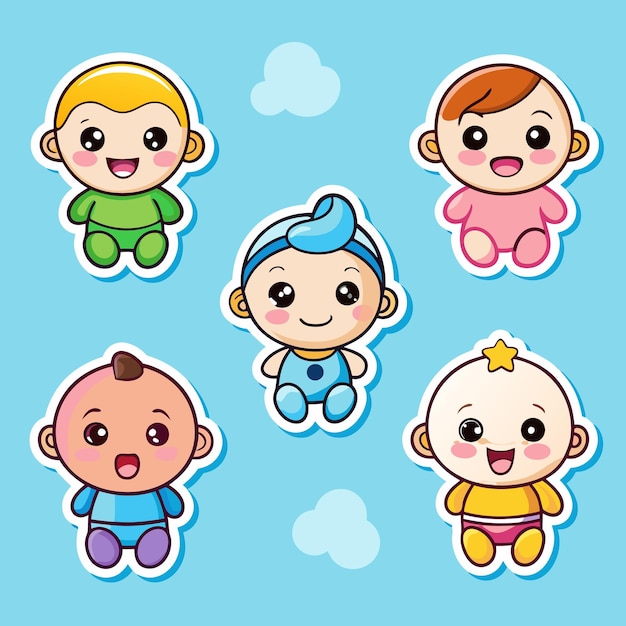 Vector cute baby stickers