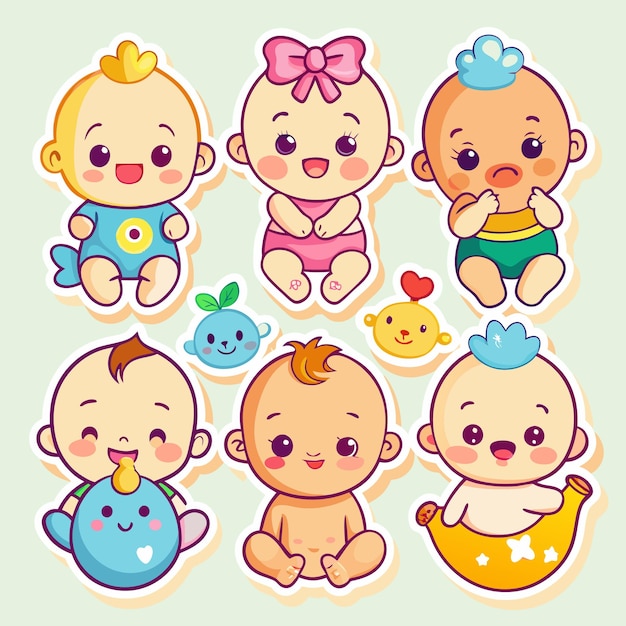 Vector cute baby stickers