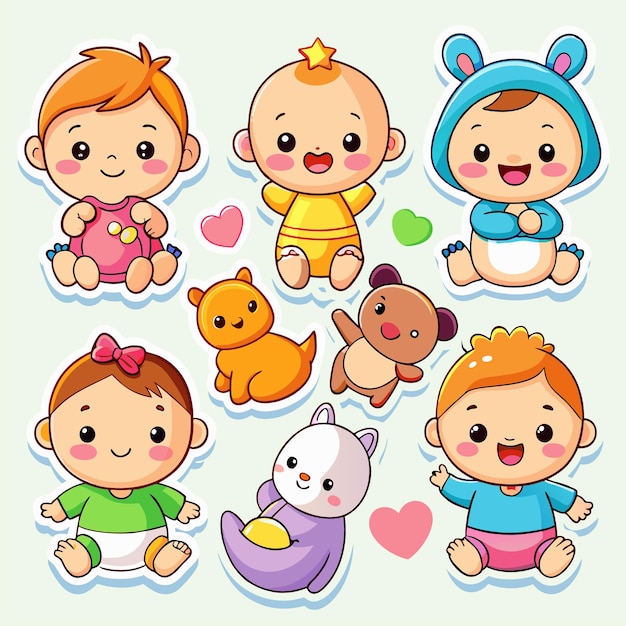 Vector cute baby stickers