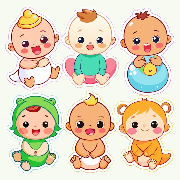 Vector cute baby stickers