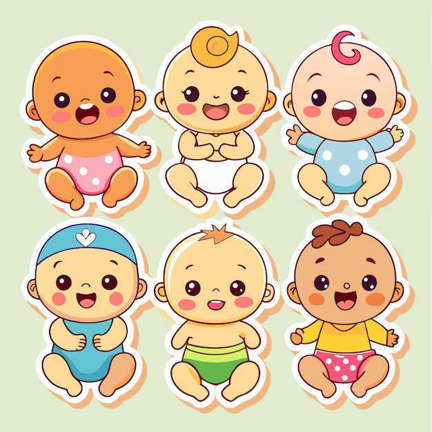 Vector cute baby stickers