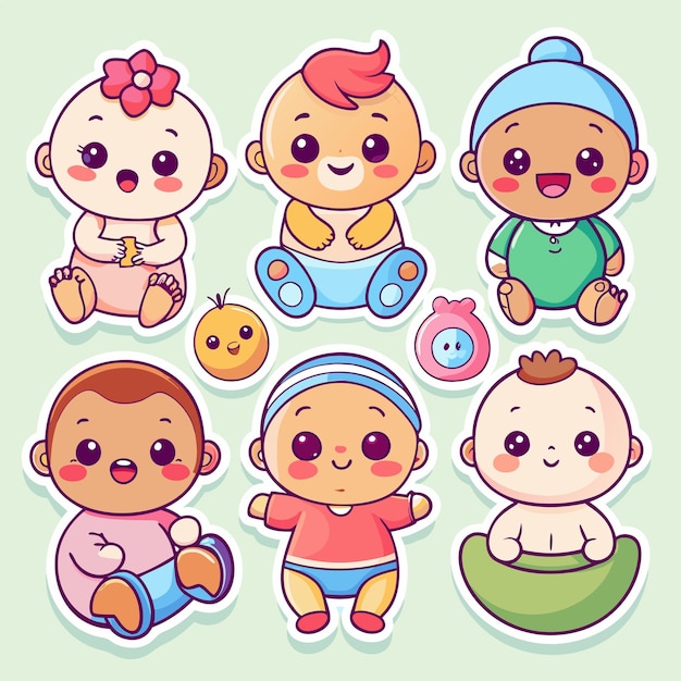 Vector cute baby stickers