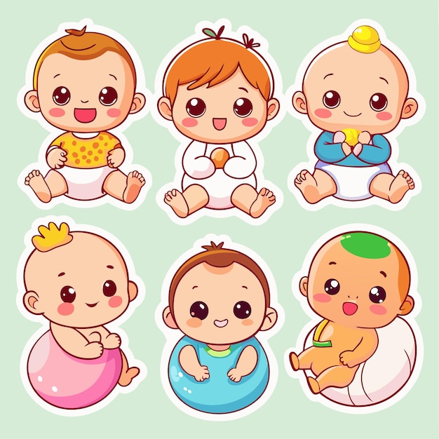 Vector cute baby stickers