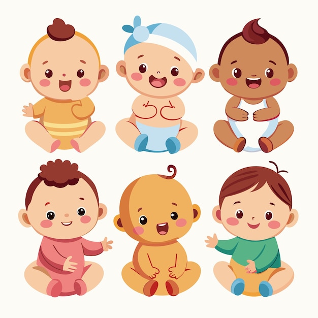 Vector cute baby stickers