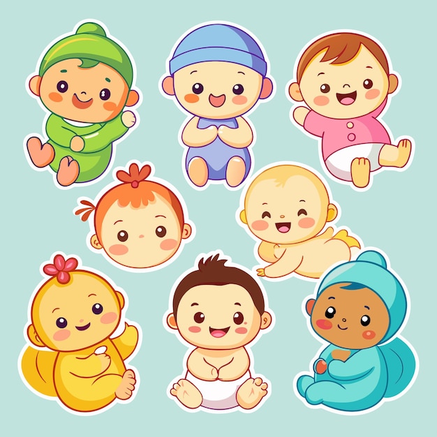 Vector cute baby stickers