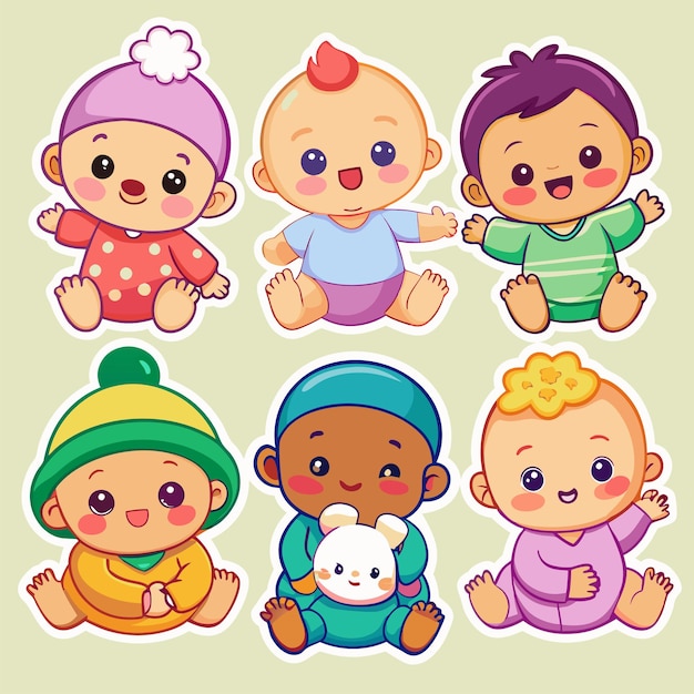 Vector cute baby stickers