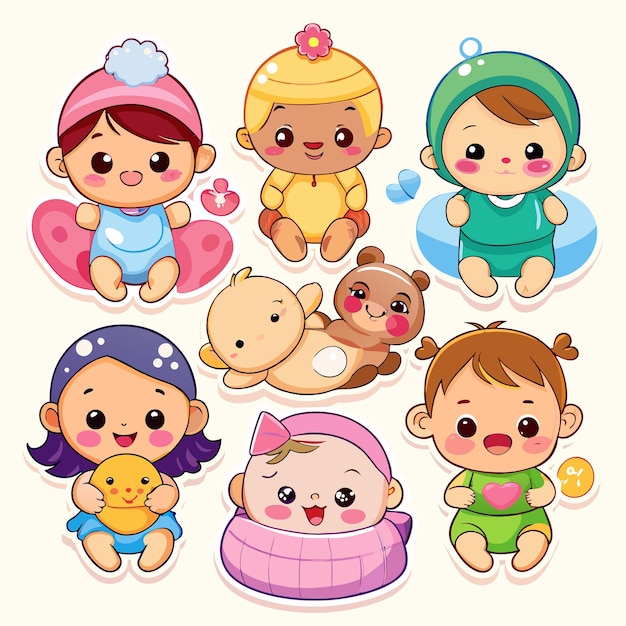 Vector cute baby stickers