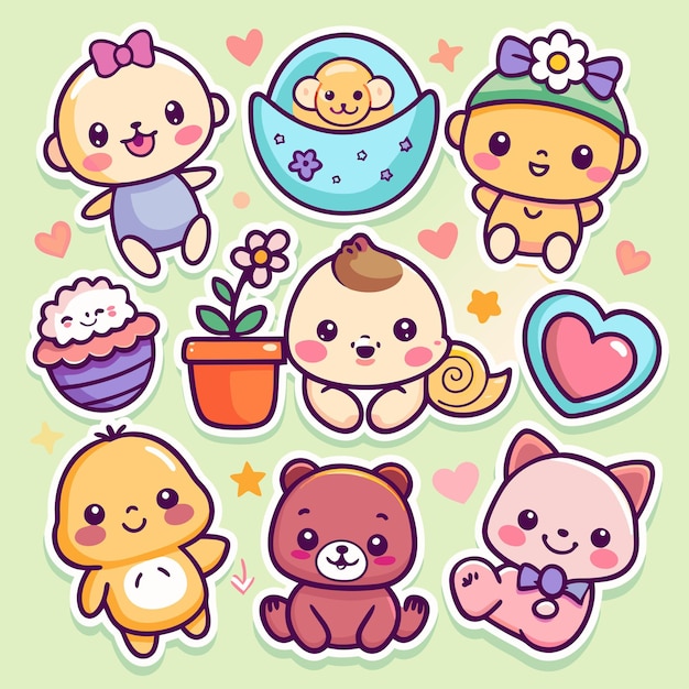 Vector cute baby stickers