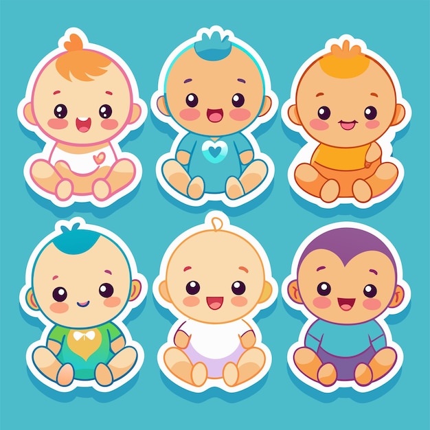 Vector cute baby stickers