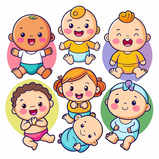 Vector cute baby stickers