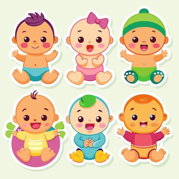 Vector cute baby stickers