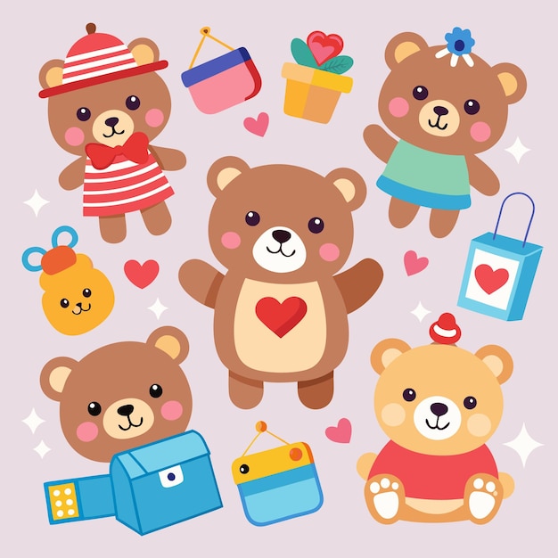 Vector cute bear stickers