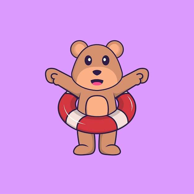 Cute bear using a float Animal cartoon concept isolated