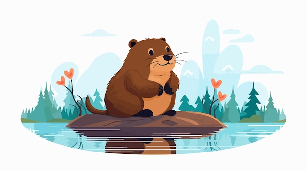 Vector cute beaver in love cartoon illustration