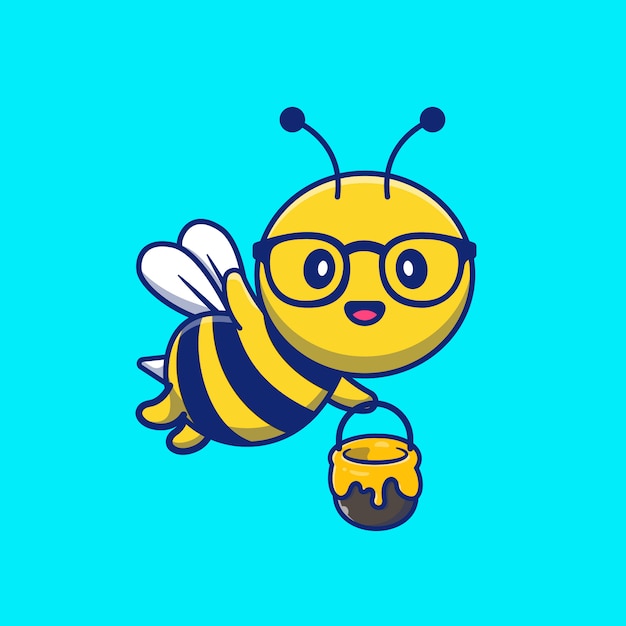 Cute Bee Holding Jar of Honey Cartoon   Illustration.