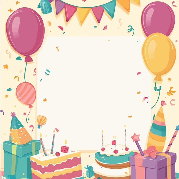 Vector a cute birthday card with balloons gifts and party hats