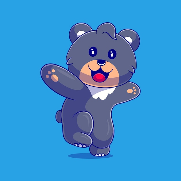 Cute black bear illustration dancing suitable for mascot sticker and tshirt design